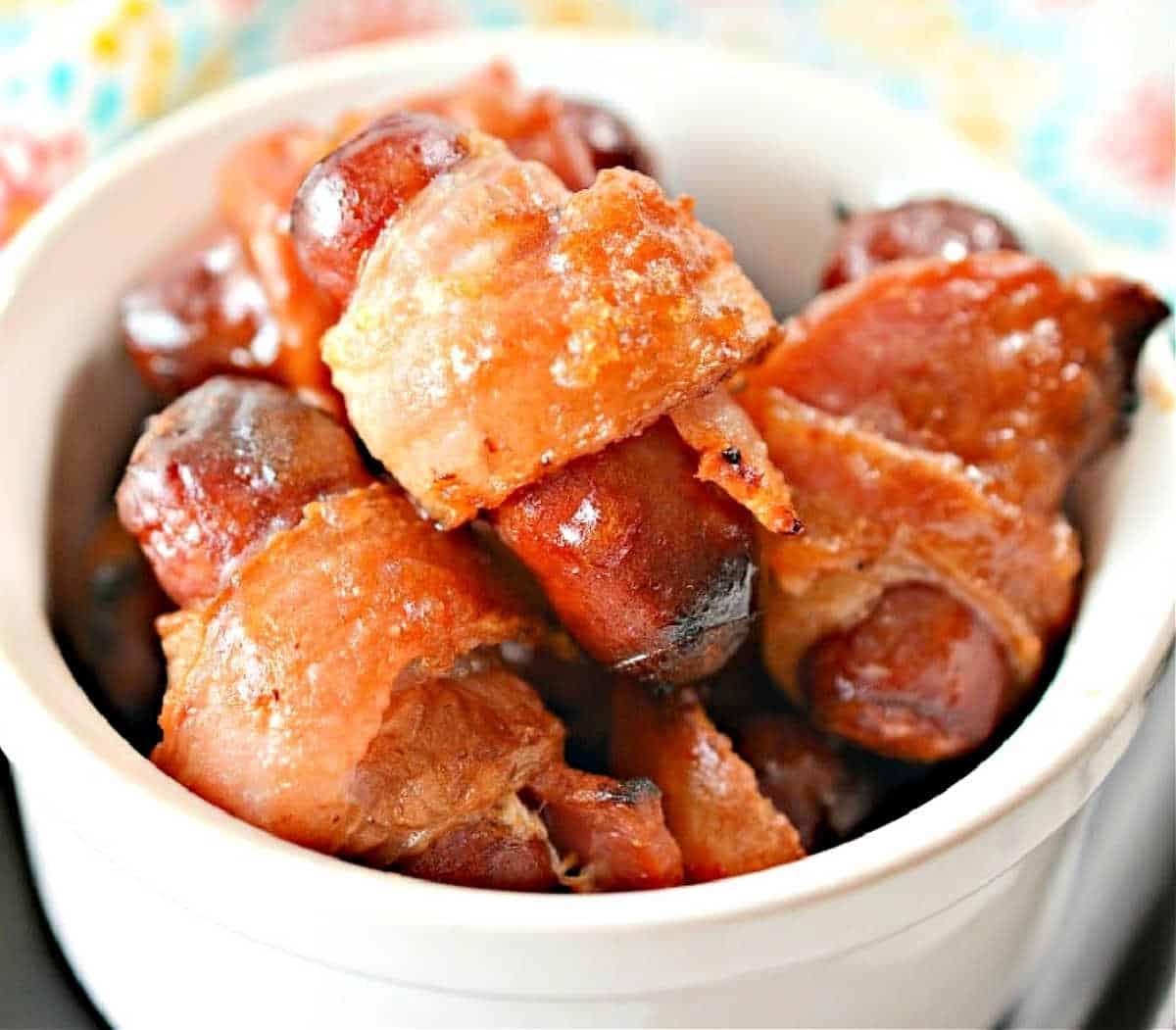 air fryer Bacon Wrapped Little Smokies with Brown Sugar