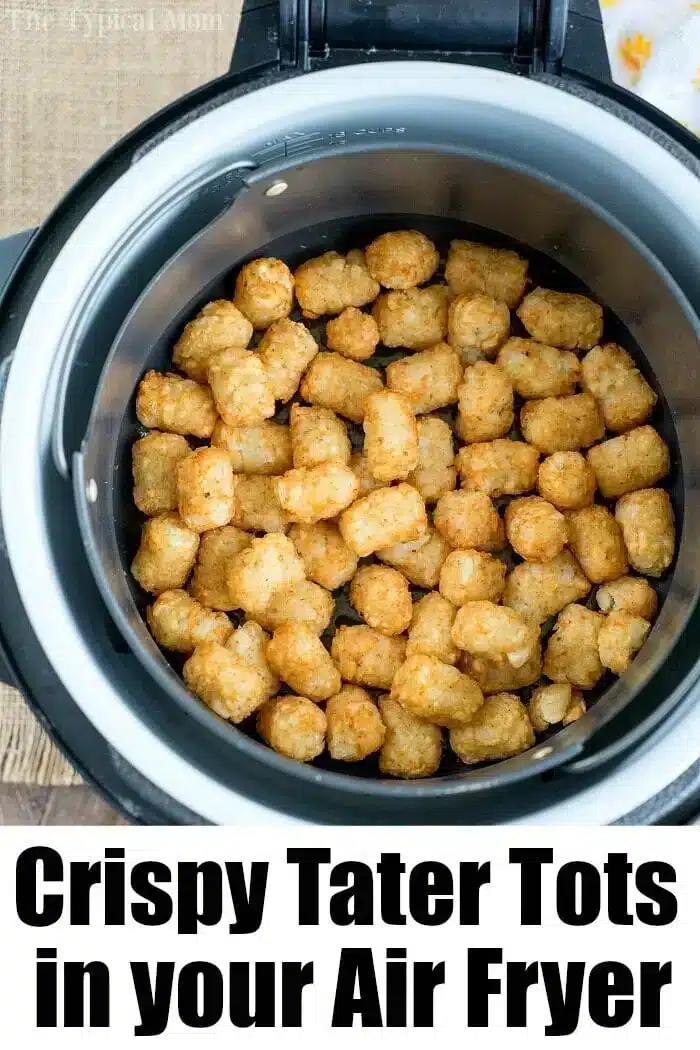 A batch of golden air fryer tater tots shown from above, perfectly crisp and ready to enjoy.