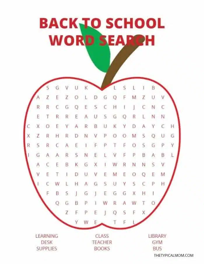Free Back to School Word Search