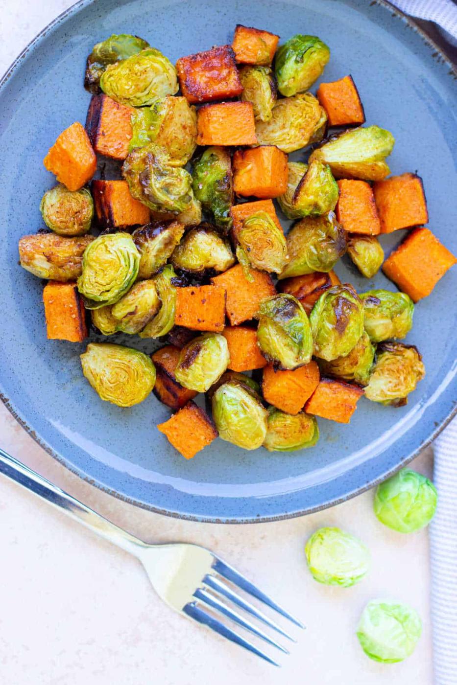 Air Fryer Brussel Sprouts and Sweet Potatoes