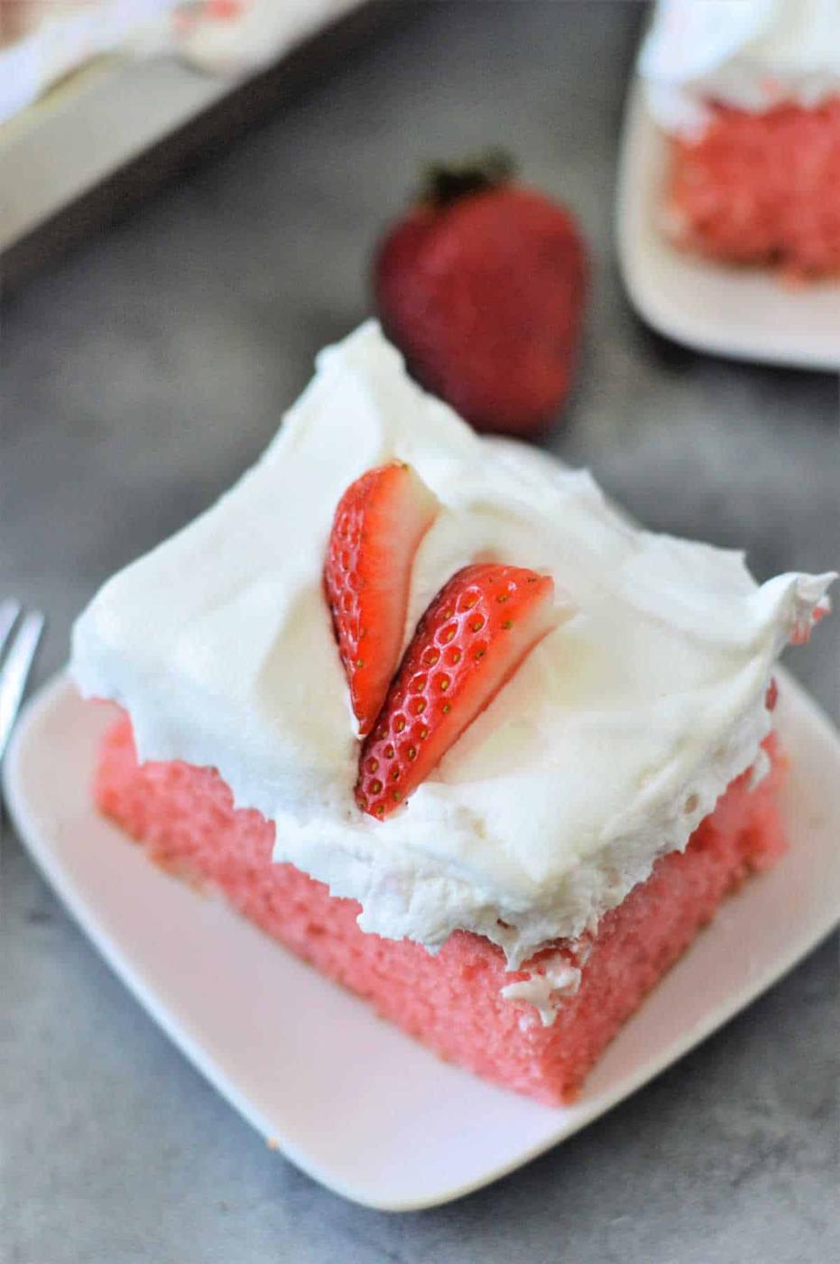 Strawberry Poke Cake with Fresh Strawberries