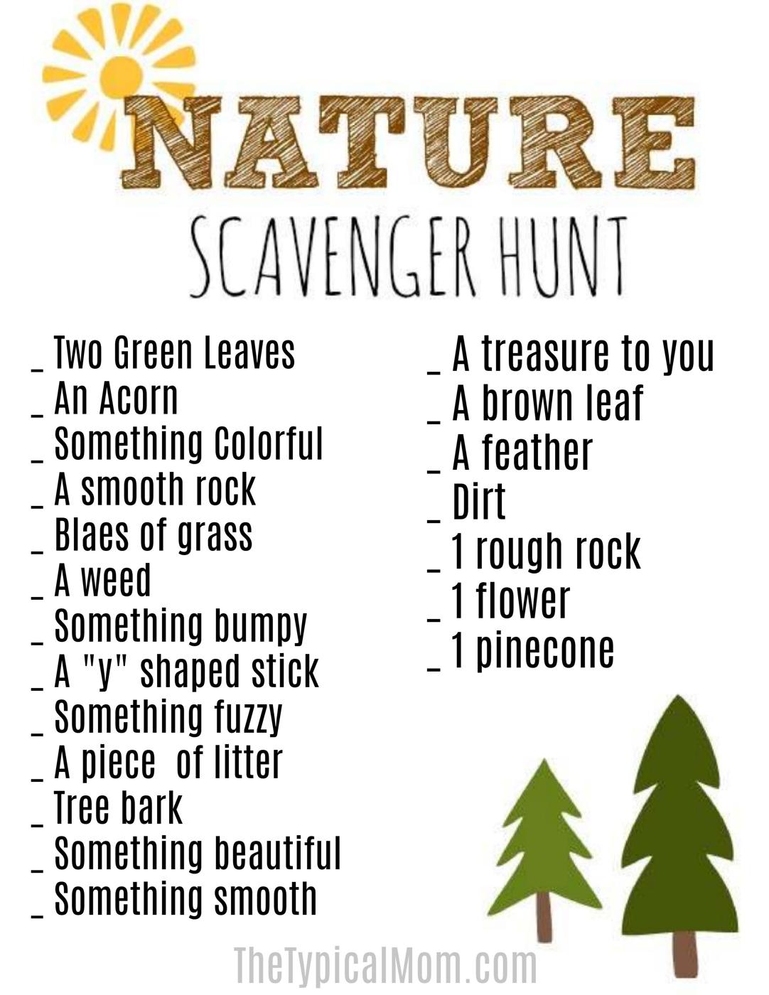 nature scavenger hunt printable