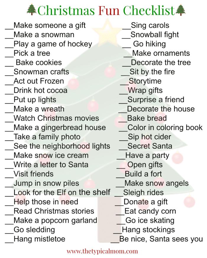 Free Christmas Activities for Kids Checklist