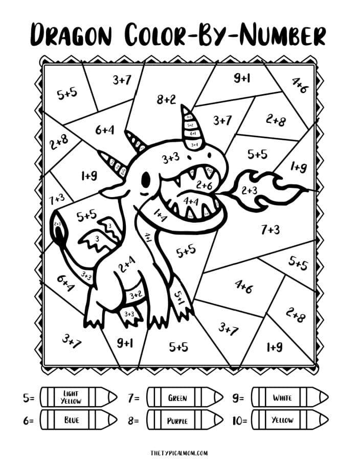 Free Color by Number Dragon Printable