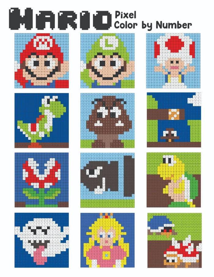 Color by Number Mario Pixel Art