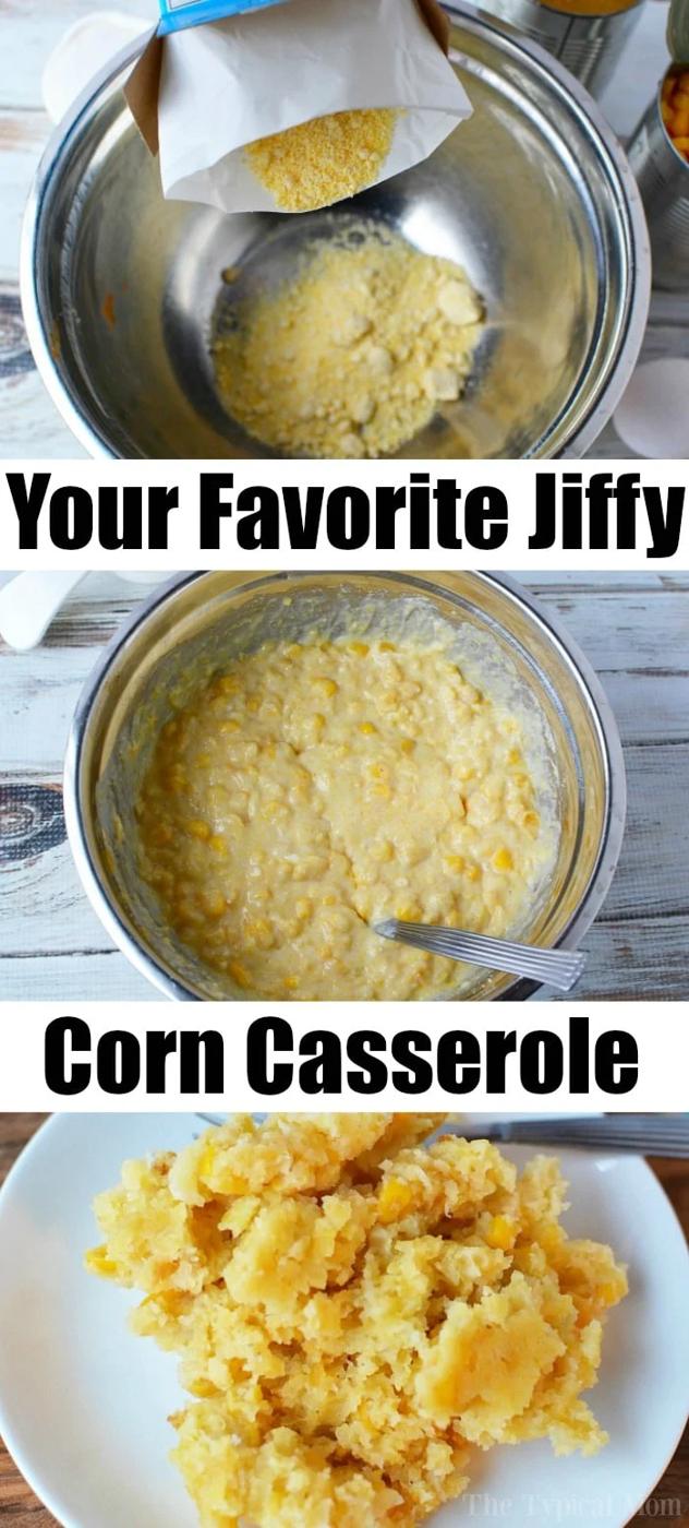 Steps of making a delicious Jiffy cream corn casserole: start by pouring Jiffy mix, then mix all the ingredients thoroughly in a bowl. Once combined, bake until golden and enjoy the final dish on a plate. Perfect this classic recipe for any occasion!.
