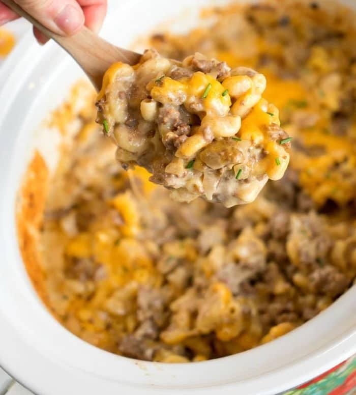 Cheesy Crockpot Hamburger Casserole