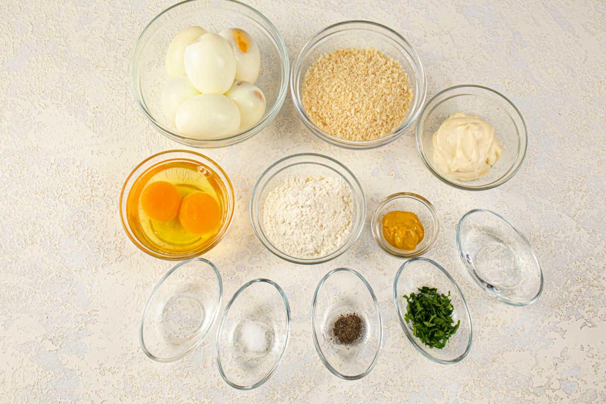 ingredients for deep fried deviled eggs