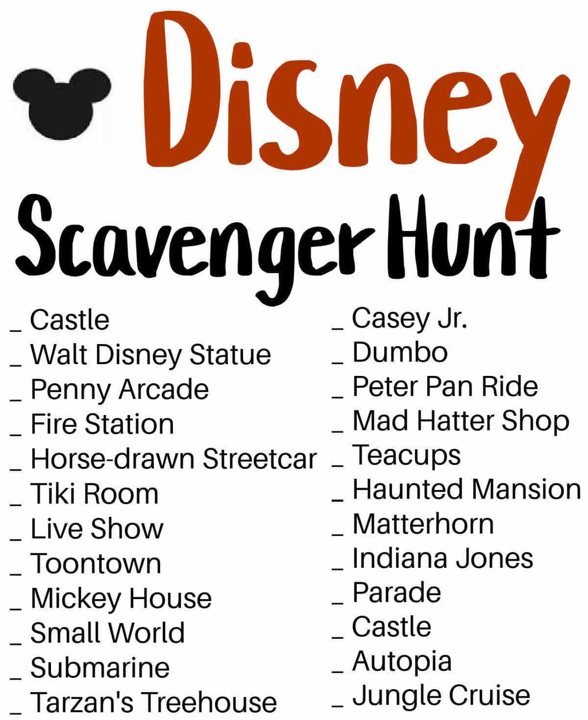 Free Disney Scavenger Hunt Printable