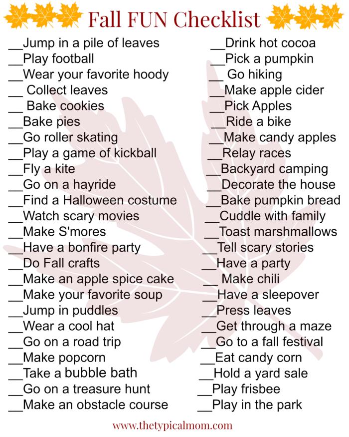 Fun Fall Activities Bucket List