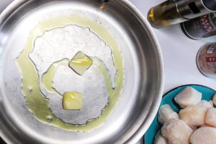 frozen scallops in a pan