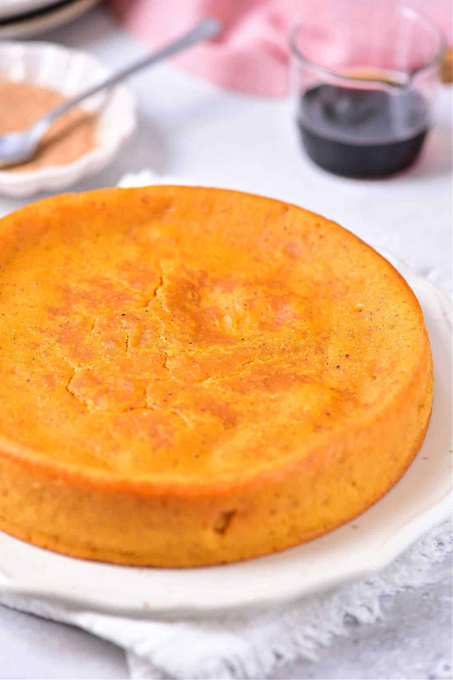 Libbys Impossible Pumpkin Pie setting on a table ready to be enjoyed during the holidays