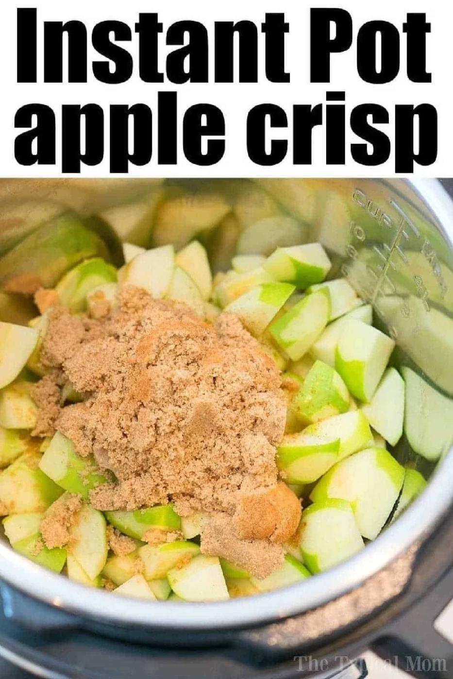Sliced green apples and brown sugar in an Instant Pot—everything you need to start your instant pot apple crisp.