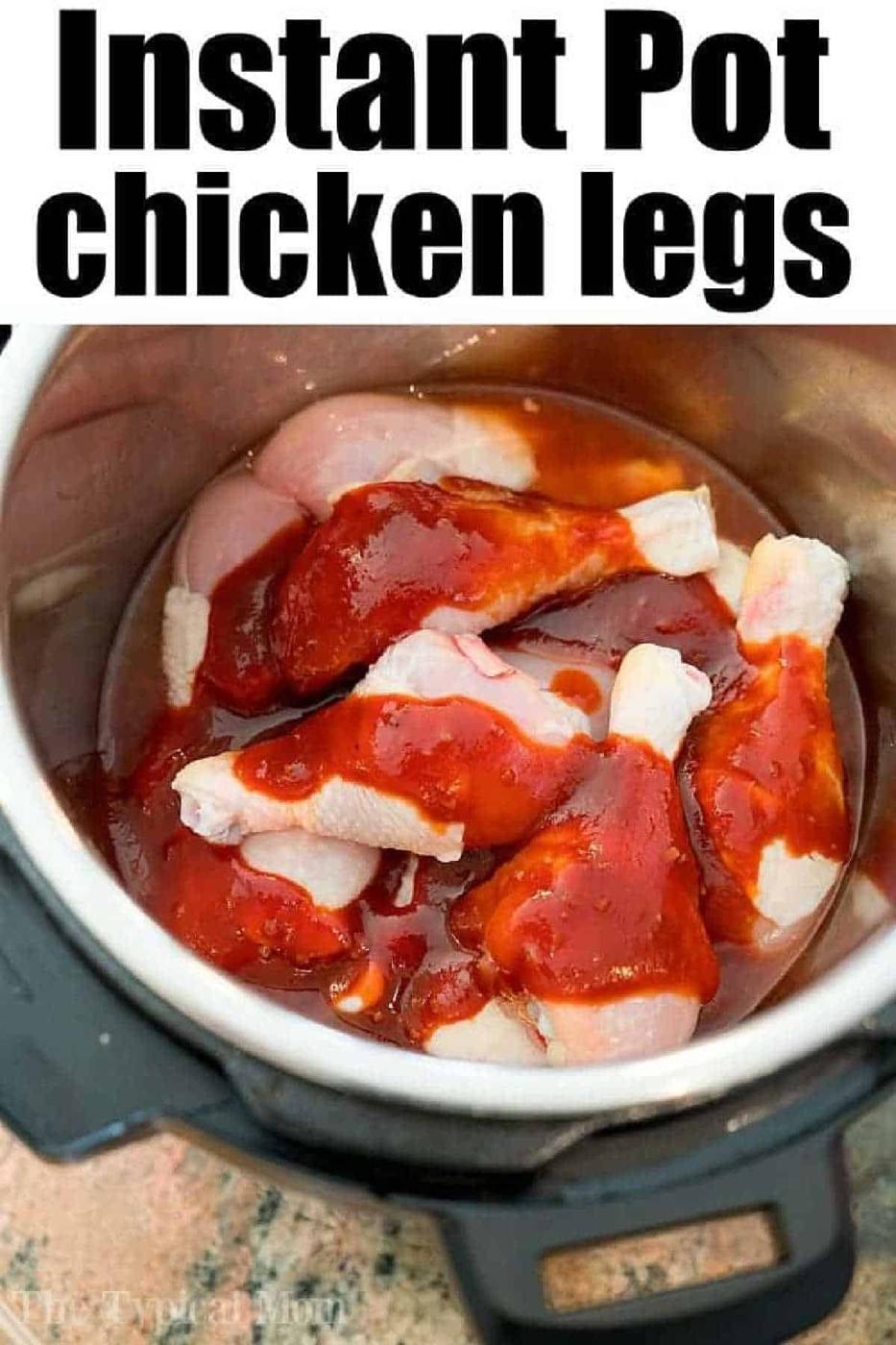 Raw chicken legs coated in sauce are placed in an Instant Pot, ready to cook. Enjoy tender, flavorful instant pot chicken legs with minimal effort.
