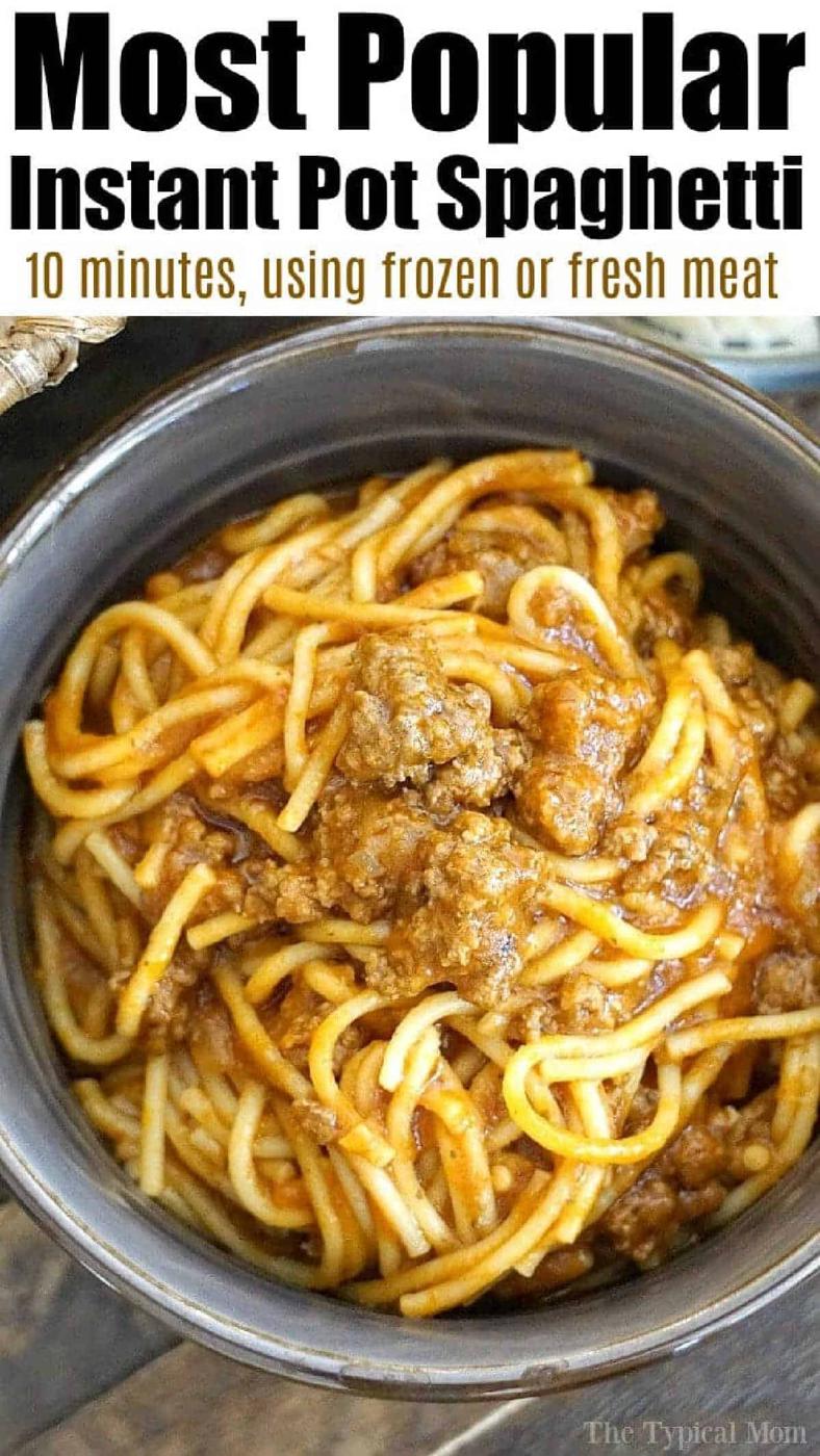 A savory bowl of instant pot spaghetti with meat sauce, topped with ground beef and rich tomato sauce, all cooked to perfection inside an Instant Pot.