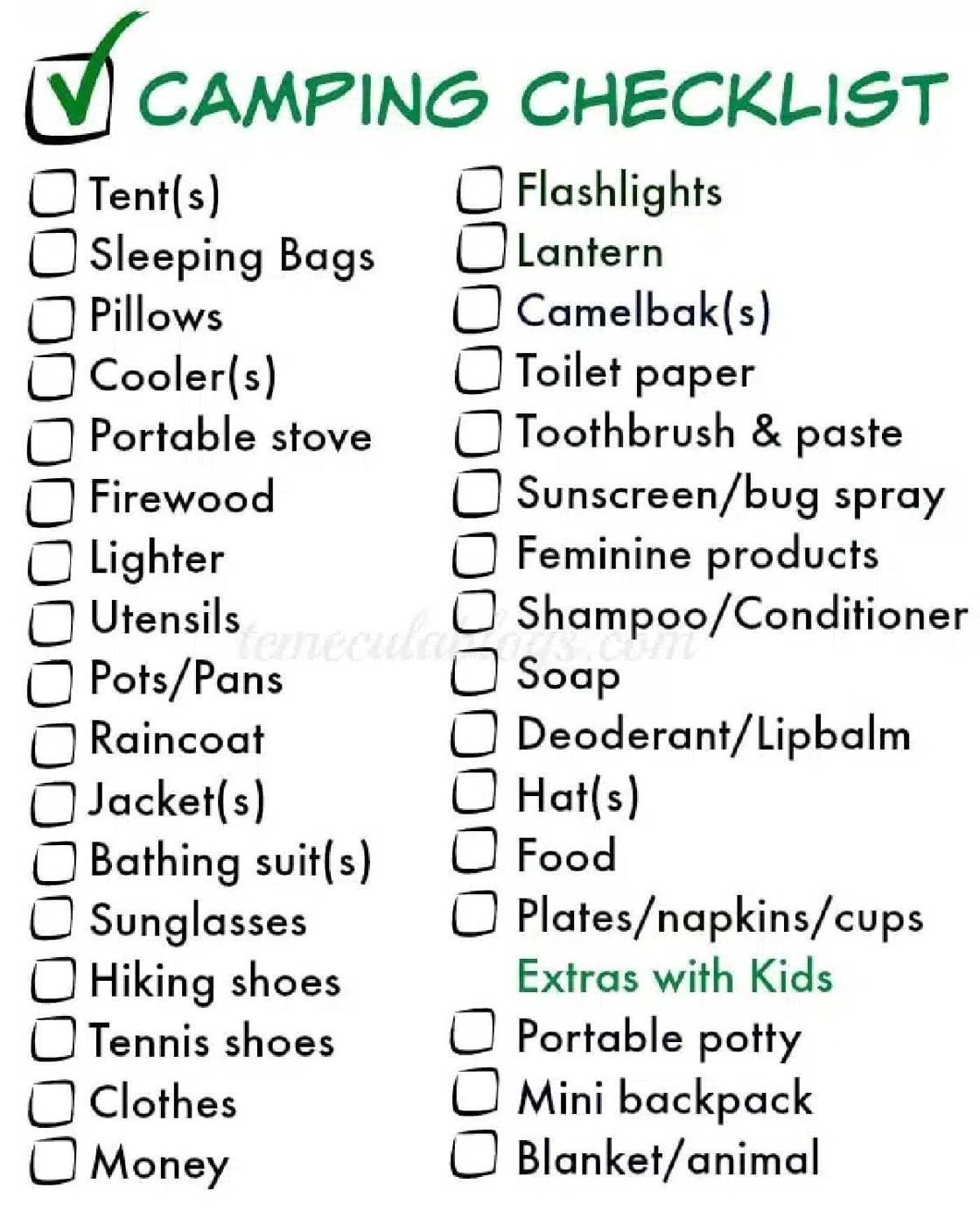 national park camping checklist