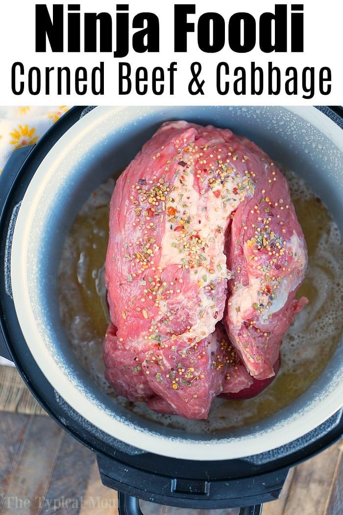 Ready to cook our seasoned corned beef and cabbage in a ninja foodi using the pressure cooker lid.