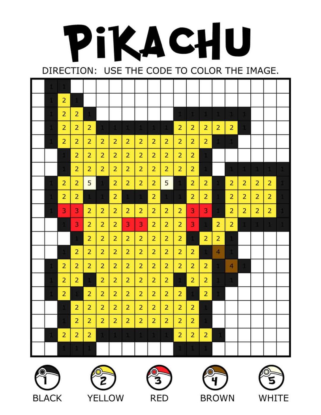 Free Pokemon Pixel Art Color by Number