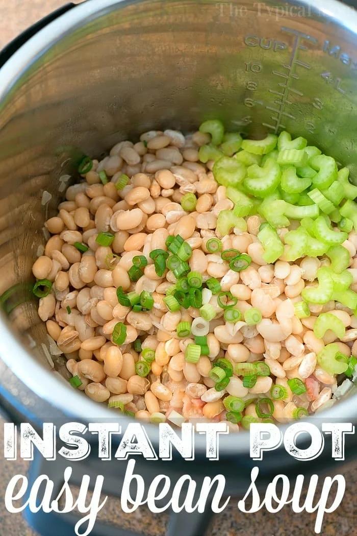 Pressure cooker bean soup with beans, celery, and green onions makes for a delicious and hearty meal.