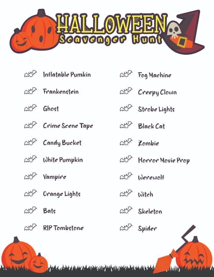 Printable Halloween Scavenger Hunt