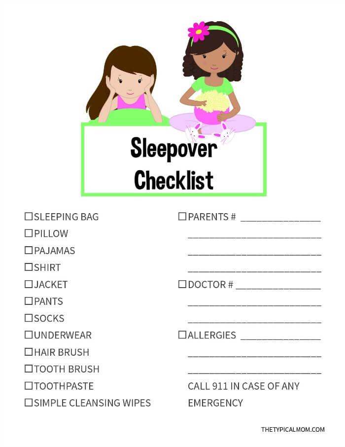 Free Printable Sleepover Checklist