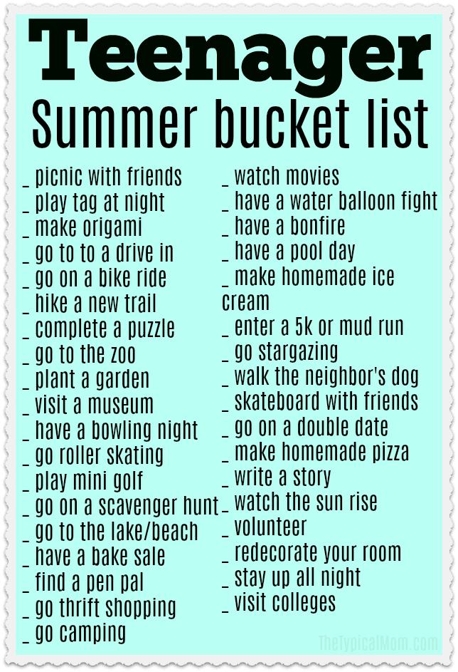 Summer Bucket List for Teens