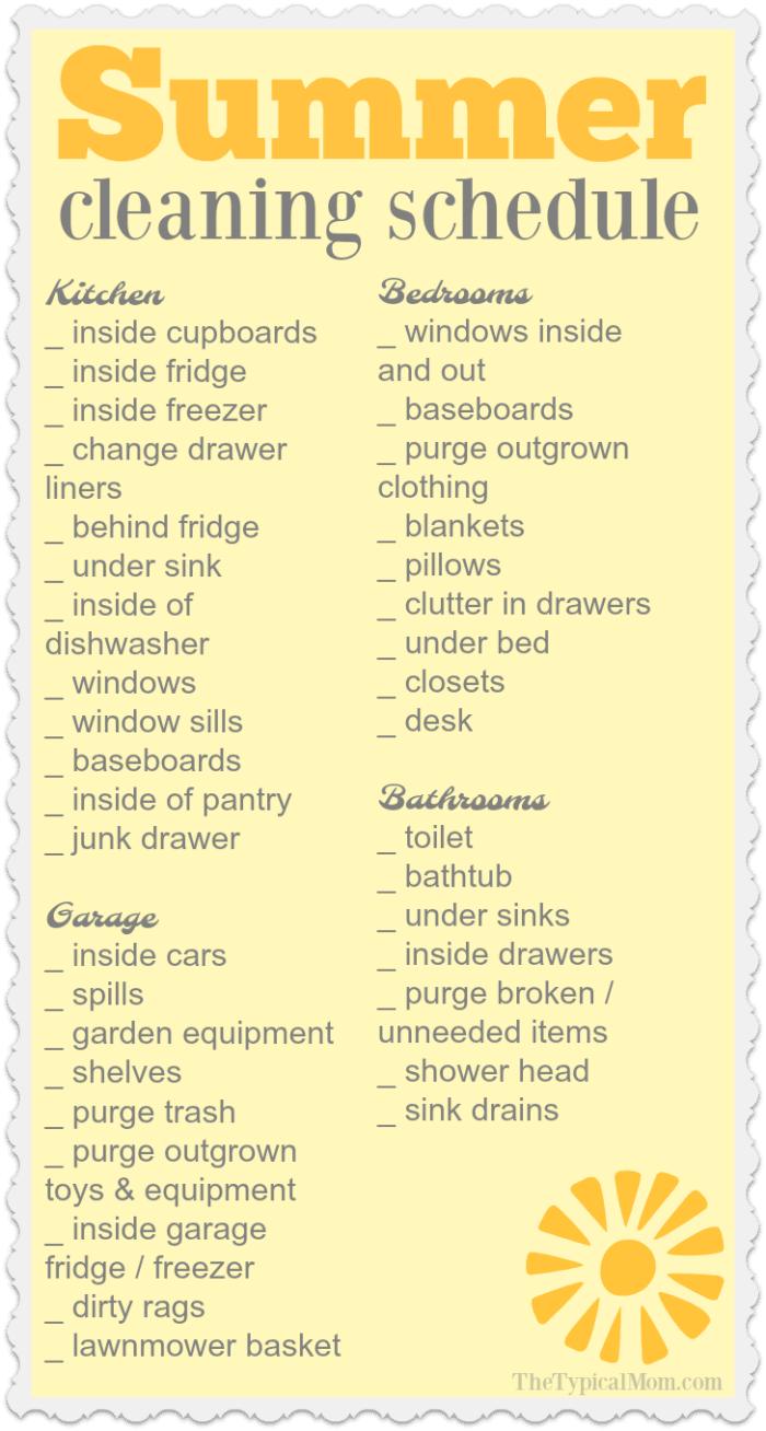 Free Summer House Cleaning List