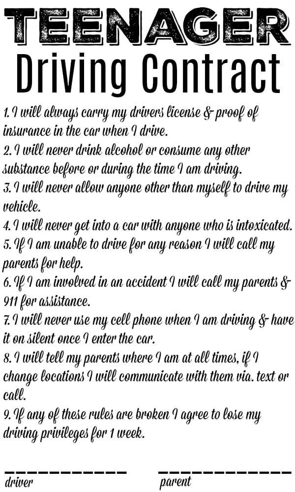 Free Printable Teen Driving Contract