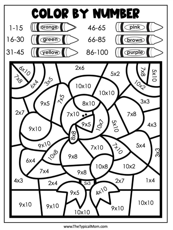 Free Thanksgiving Color by Number Printables