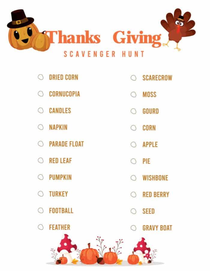 Free Thanksgiving Scavenger Hunt
