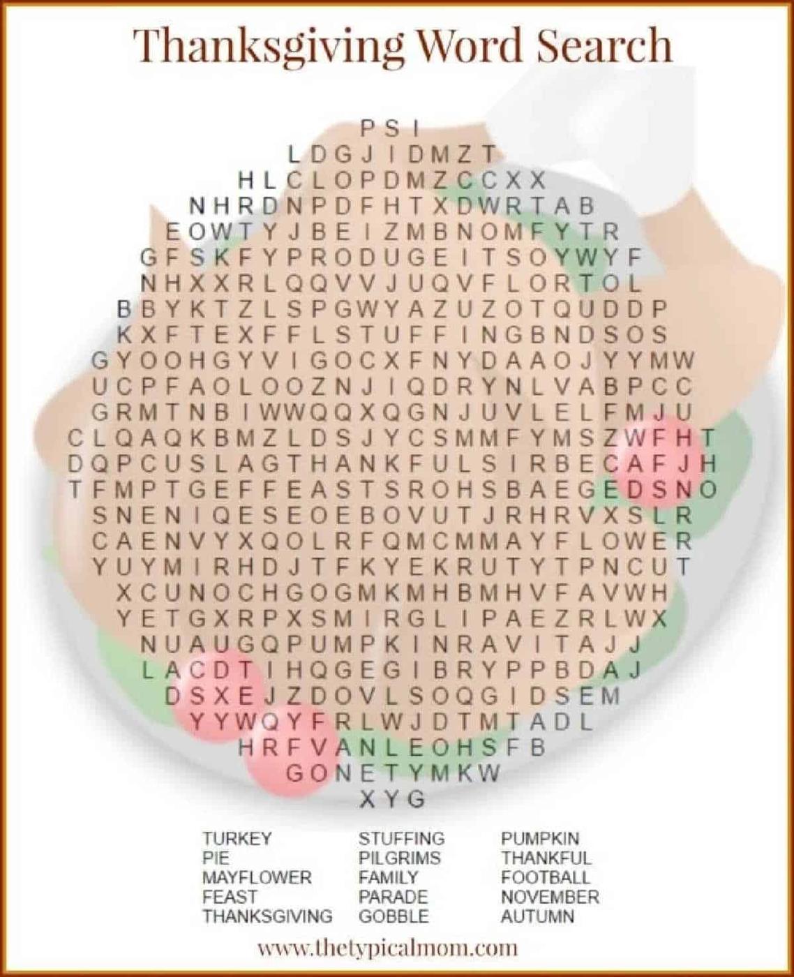 Thanksgiving Word Search