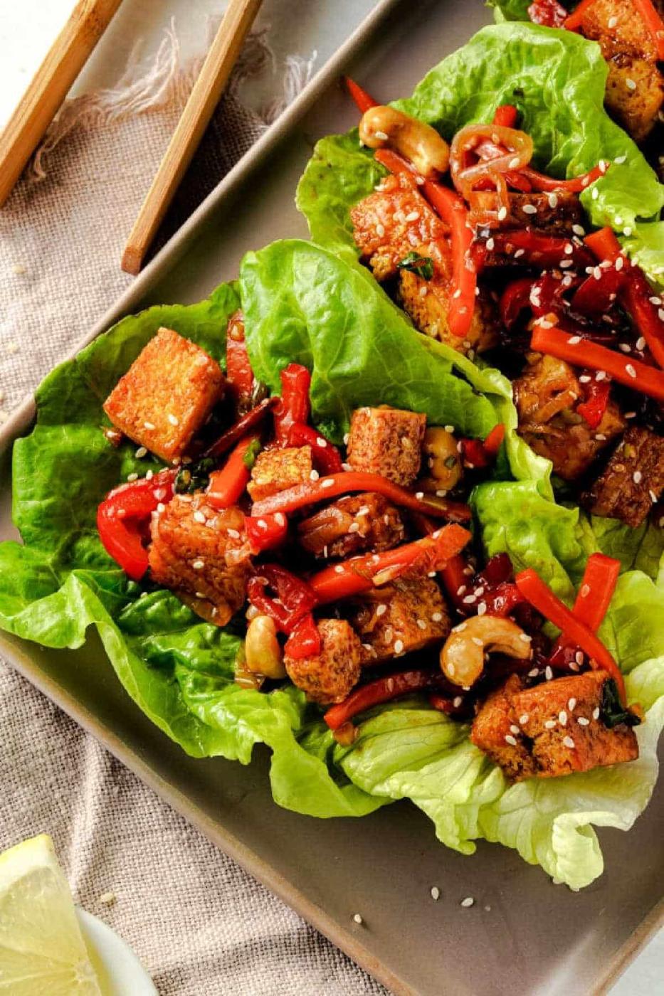 Asian Teriyaki Tofu Lettuce Wraps