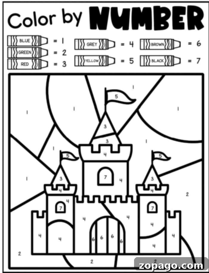 Creative Letter C Coloring Printables 6 Fantasy castle color by number for kids