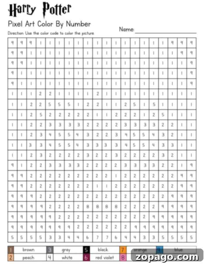 8-Bit Harry Potter Coloring Pages 4 Harry Potter Color by Number
