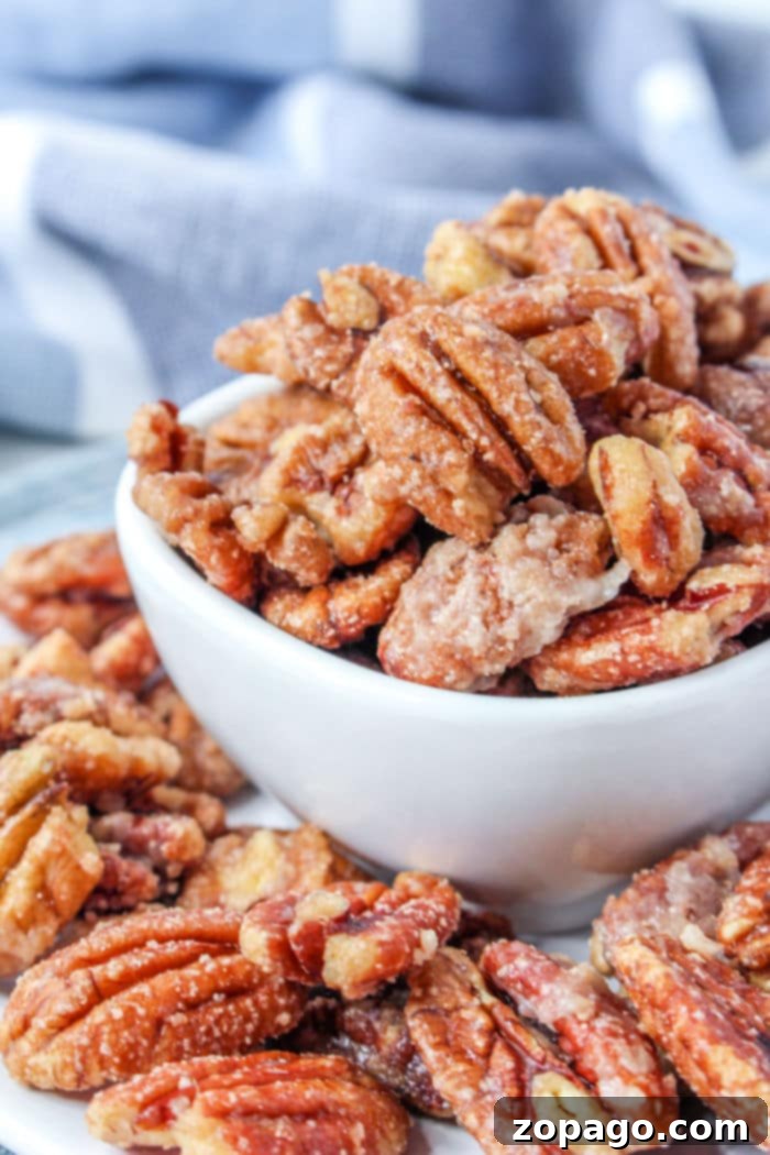 Sweet & Crunchy Pecans 2 Stovetop Candied Pecans, ready to be enjoyed.