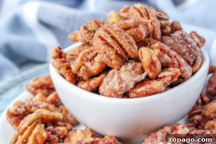 Sweet & Crunchy Pecans 6 Candied Pecans No Egg Stovetop method displayed.