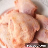 How to Cook Frozen Chicken Thighs Perfectly 6 Frozen chicken thighs, perfect for the air fryer, are beautifully piled on a white plate.