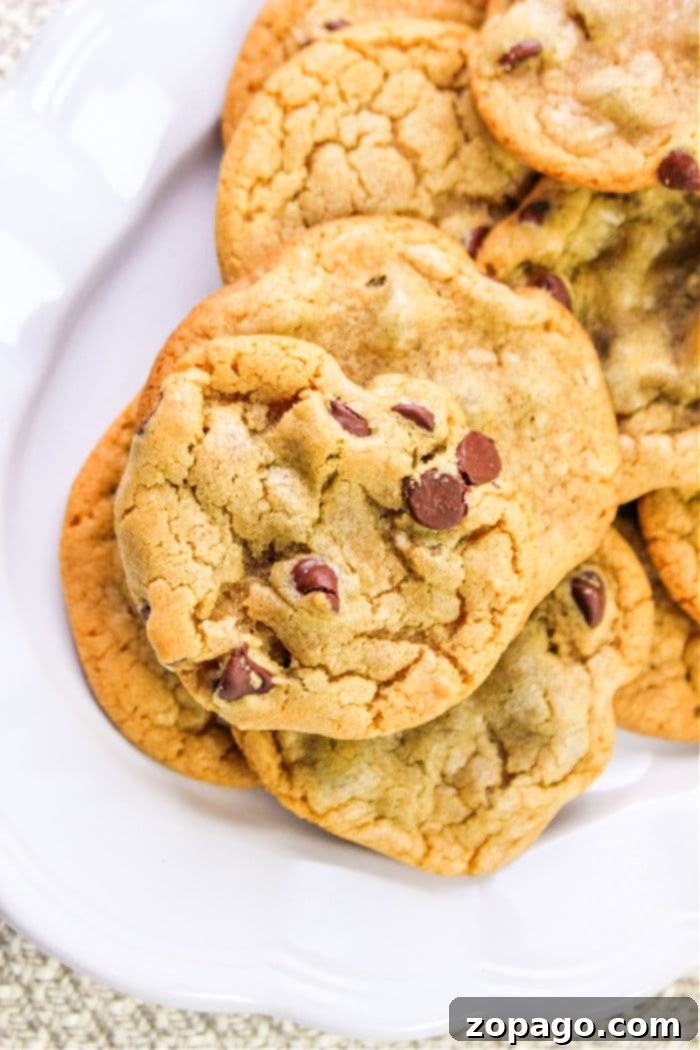 Ultimate Dairy-Free Chocolate Chip Cookies 2 Close-up of freshly baked dairy-free chocolate chip cookies