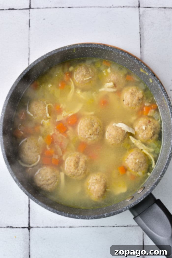 Soul-Warming Chicken Matzo Ball Soup 6 A large pot of Matzo Ball Soup, brimming with golden broth and tender matzo balls, a comforting Jewish tradition.