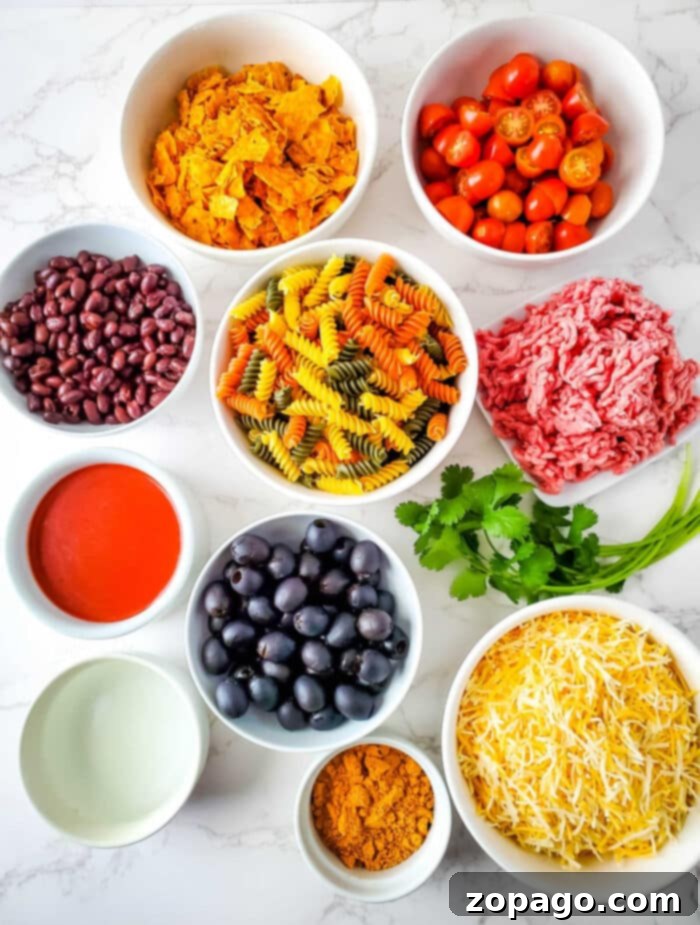 Fiesta Skillet Taco Pasta 3 Taco Pasta with Ground Beef, a colorful and simple dinner solution