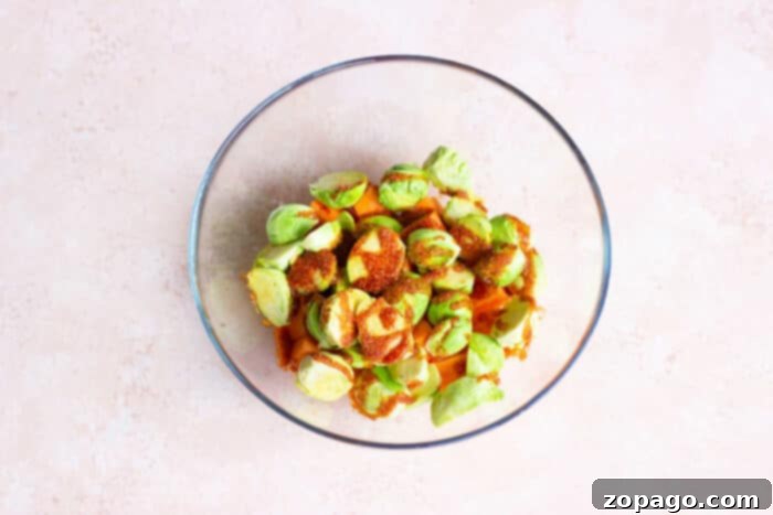 Crispy Air Fryer Brussels Sprouts and Sweet Potatoes 4 How to cook brussel sprouts and sweet potatoes together for a healthy side dish
