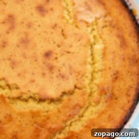 Southern Cornbread Comfort 7 Close-up of a golden-brown cornbread in a round pan, showcasing its lightly cracked surface—a classic Southern dish often made with buttermilk and cornmeal.