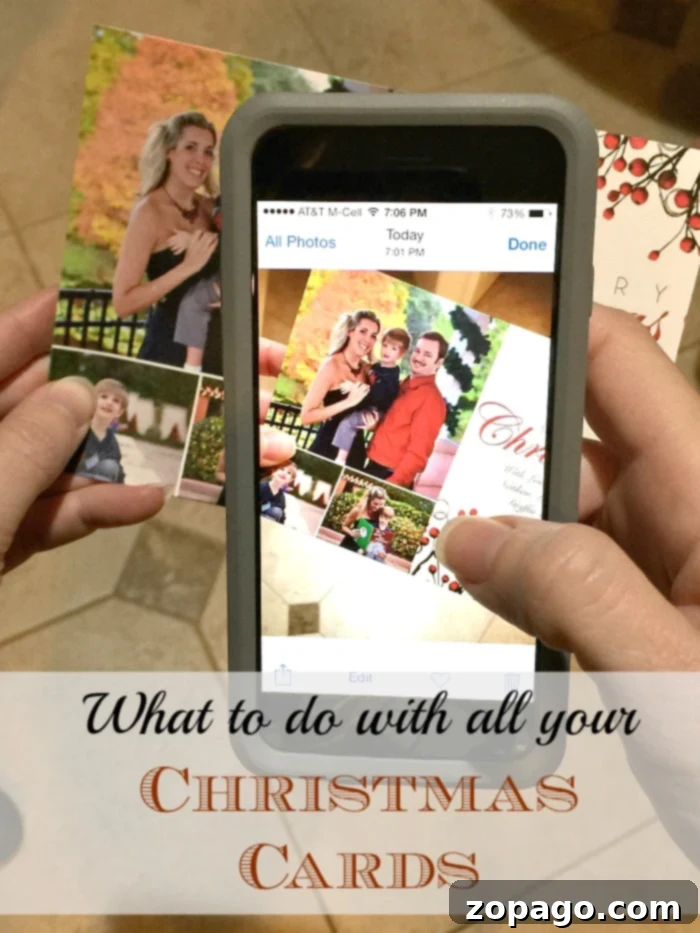 What to do with Christmas cards once the season is over. Free tip on what to do after you take down your holiday cards and how to do it. Creative ways to repurpose Christmas cards after the holidays, showing a stack of cards and craft supplies.