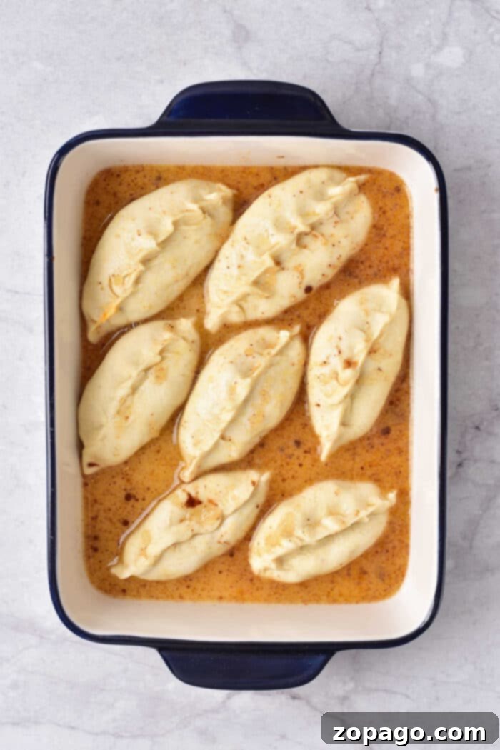 Golden Sweet Potato Pillows 4 A single sweet potato dumpling, golden brown and ready to eat.