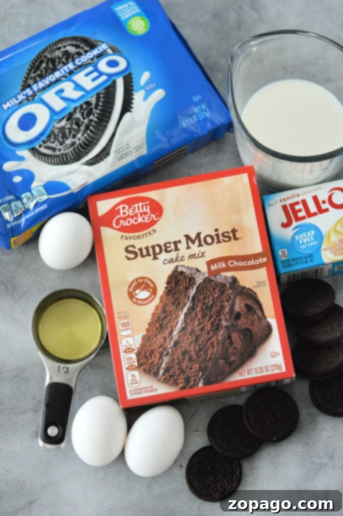 Cookies and Cream Bundt Delight 3 A baked Cake Mix Chocolate Bundt Cake in a decorative pan.