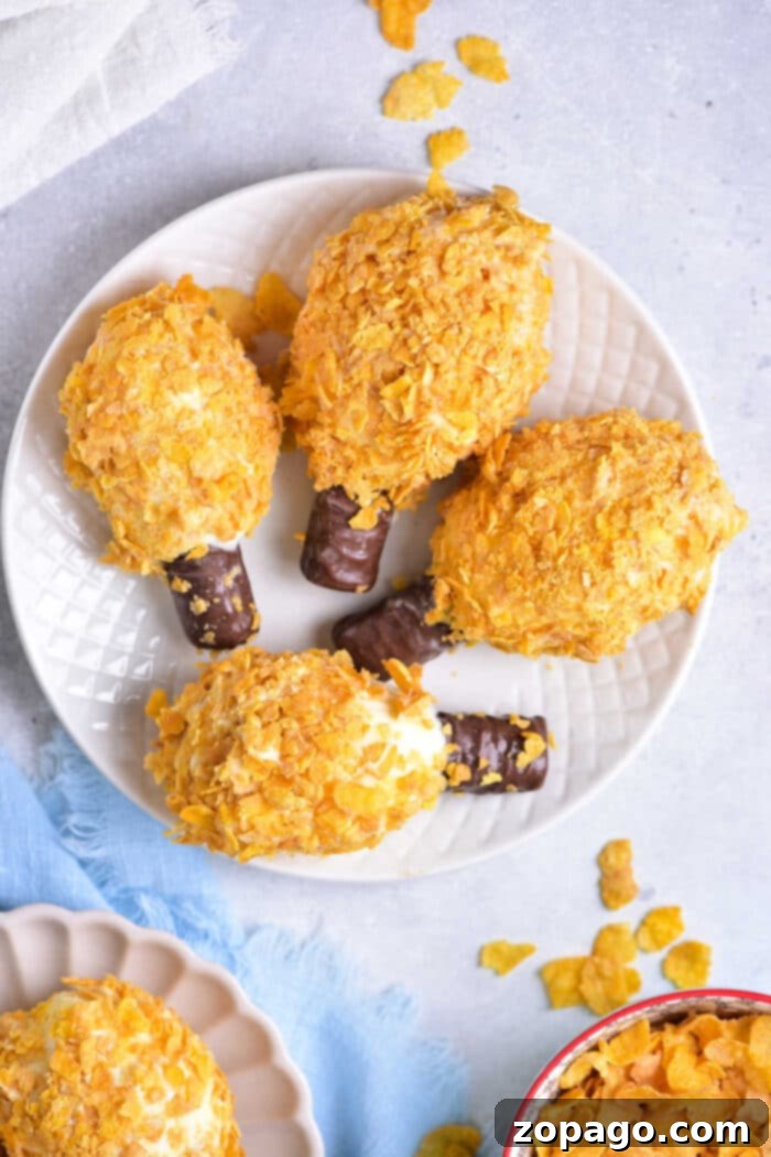 Fowl Play in the Freezer 2 Fried Chicken Ice Cream - a sweet, no-fry dessert that looks like crispy drumsticks.