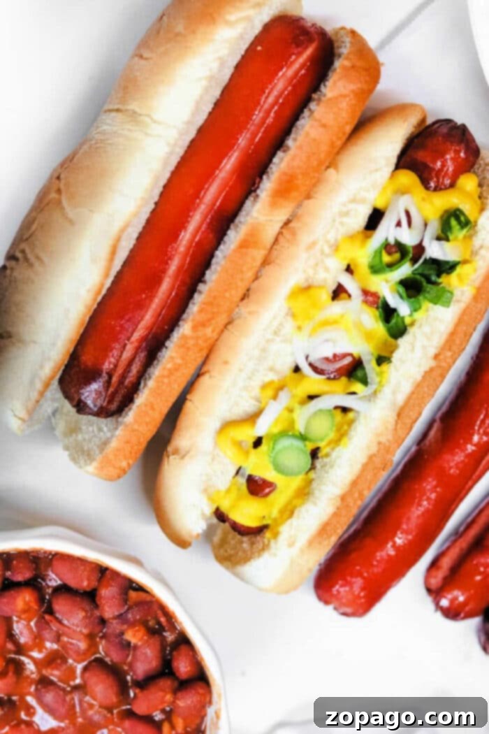 Perfect Toaster Oven Hot Dogs 2 Perfectly cooked toaster oven hot dogs with golden buns.