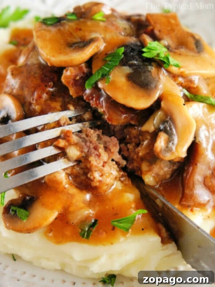 Creative Ground Venison Dishes 2 Ground venison Salisbury steak served with creamy mashed potatoes and mushroom gravy, a hearty and flavorful wild game recipe.
