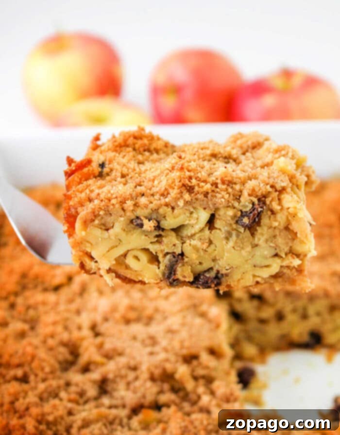 Apple Bake 2 Golden brown apple kugel in a white baking dish