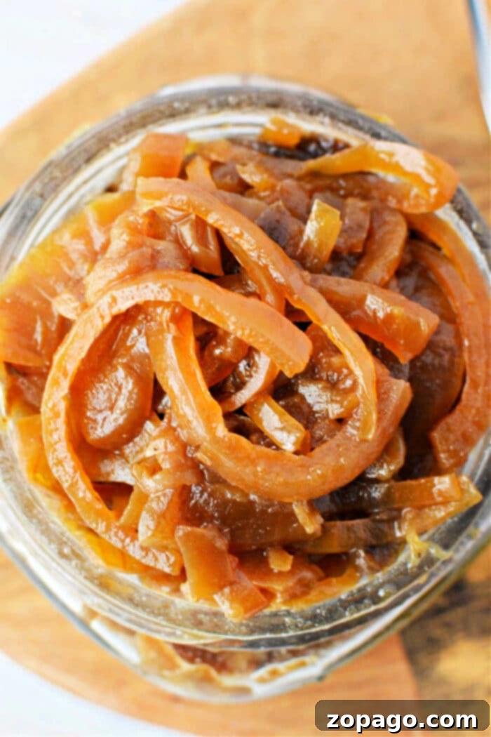 Slow Cooker Onion Gold 2 Slow Cooker Caramelized Onions - golden brown onions in a slow cooker pot.